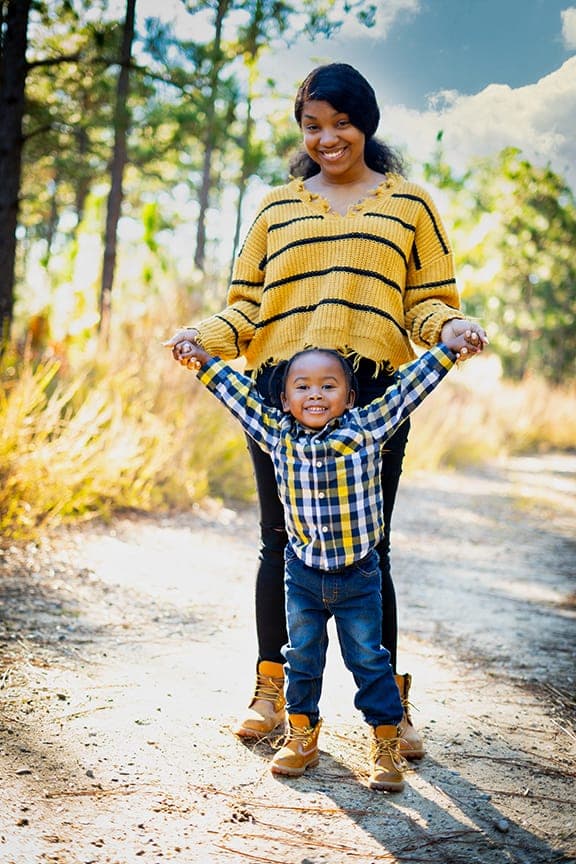 Family Lifestyle Mom Son Pine Forest Golden Hour - Spring Lake, NC